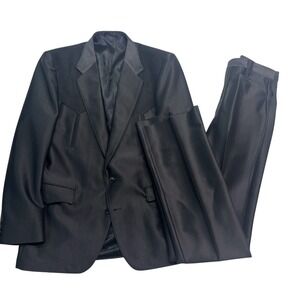 NEW vtg Circle S 40R 32 Unhemmed Black 2pc Western Suit Knit USA Faux Suede